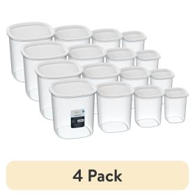 (4 pack) 8-Piece Plastic Pantry Food Storage Container Set, Kitchen Pantry Organizer Canisters for Dry Food Storage and Pantry Organization