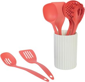 Kitchen Utensils Set, 8pcs - Nonstick Cooking Tools with Utensil Holder - Nylon Spoon, Ladle, Skimmer, Spaghetti Server