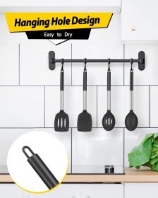 Pack of 4 Silicone Cooking Utensils Set, Non Stick Large Solid Spatulas, Heat Resistant Black Slotted Spoons