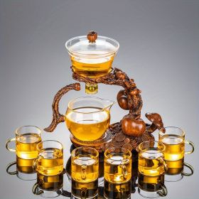 1 Set Lazy Tea Set; Magnetic Water Diversion Rotating Cover Bowl; Tea Maker; Automatic Glass Teapot; Tea Canister; Tea Cups; Tea Pet; Tea Tray; C (Items: Tea Set + 6 Cups)