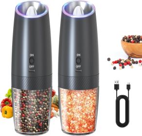 Rechargeable Electric Salt and Pepper Grinder Set Gravity Salt and Pepper Mills Set with LED Light, No Battery Needed, Adjustable Coarseness (Material: Ceramic)